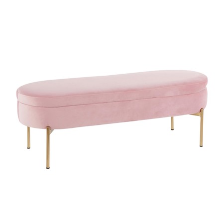 LUMISOURCE Chloe Storage Bench in Gold Metal and Blush Pink Velvet BC-CHLOE STOR AUVPK